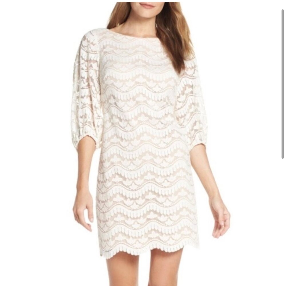 NWOT: Eliza J. Overlay Shift Dress, White/Cream, Size 18